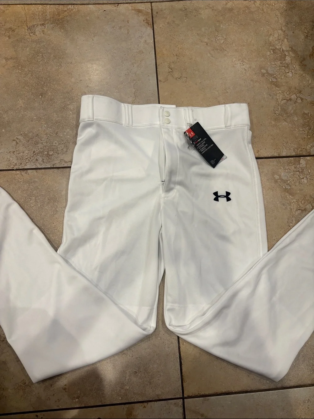 NEW Under Armour kids  White Athletic Baseball Pants with Black Logo size YXL